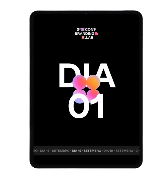 Playbook da Conferência Branding Lab exibido em um iPad